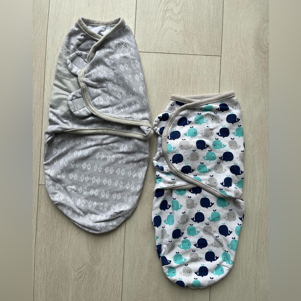 SwaddleMe Original swaddles x 2 - grey & white diamond and whale print - sm/med